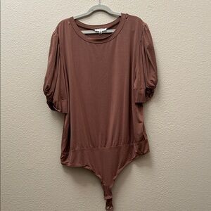 Elegant Brown Puff Sleeve Bodysuit